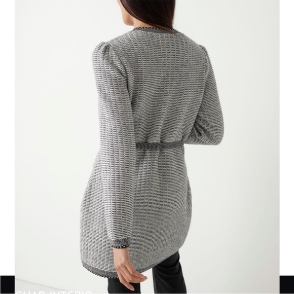 & Other Stories Buttoned Contemporary Merino Wool Blend Mini Dress Coat Grey - Picture 5 of 13